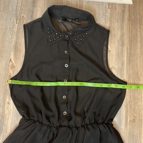 GUC All Kris Black Sheer High Low Mini Studded Sleeveless Dress, M - Picture 7 of 14